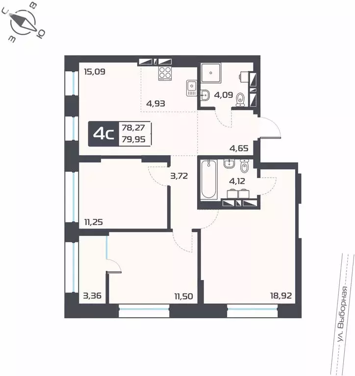 4-комнатная квартира: Новосибирск, жилой комплекс Астон.Геометрия ... - Фото 1