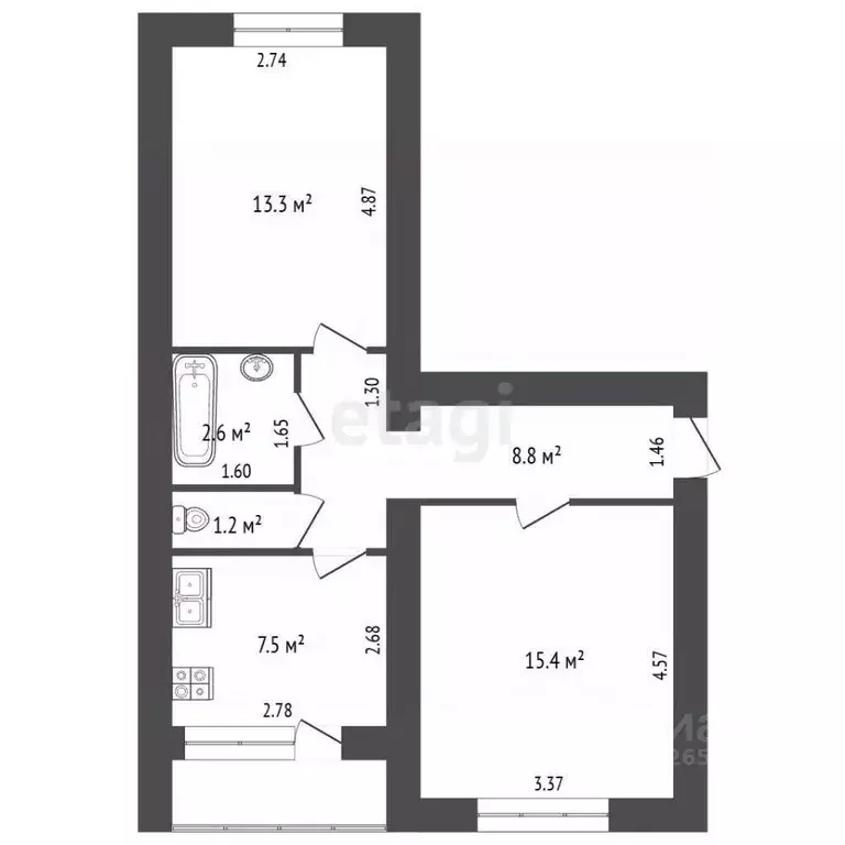 2-к кв. Костромская область, Буй ул. Социализма, 20 (48.8 м) - Фото 1