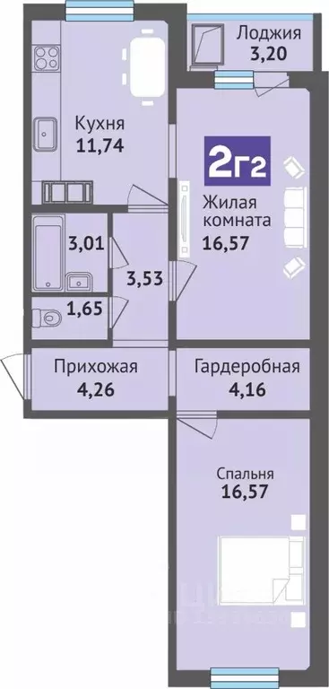 2-к кв. Чувашия, Чебоксары ул. Богдана Хмельницкого, 129 (64.6 м) - Фото 1