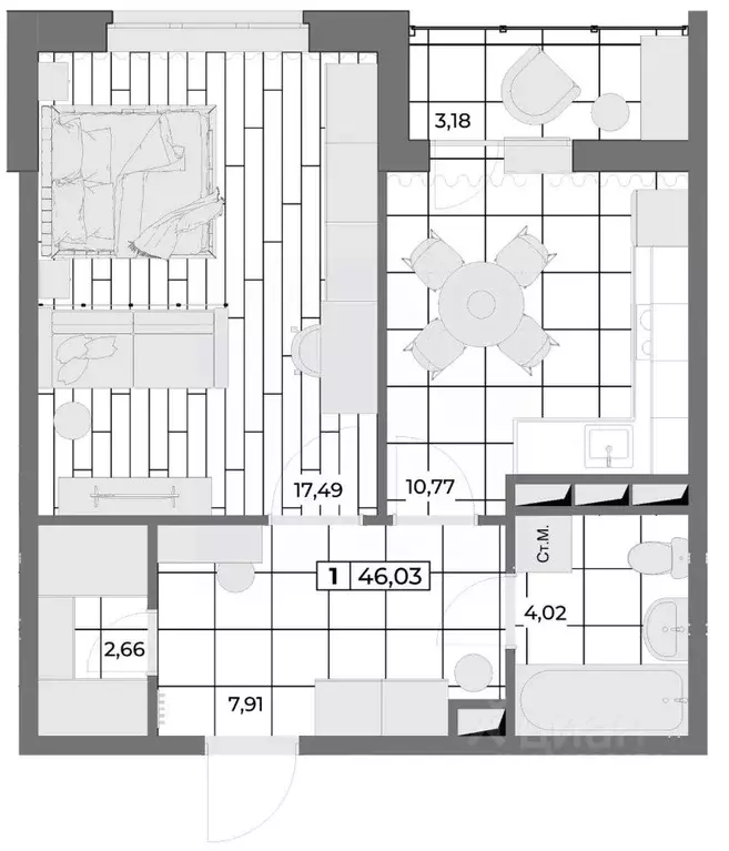 1-к кв. Орловская область, Орел Мясокомбинат мкр,  (44.44 м) - Фото 0