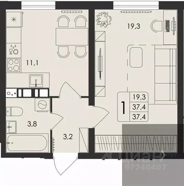 1-к кв. Воронежская область, Рамонский район, с. Ямное Счастье жилой ... - Фото 1