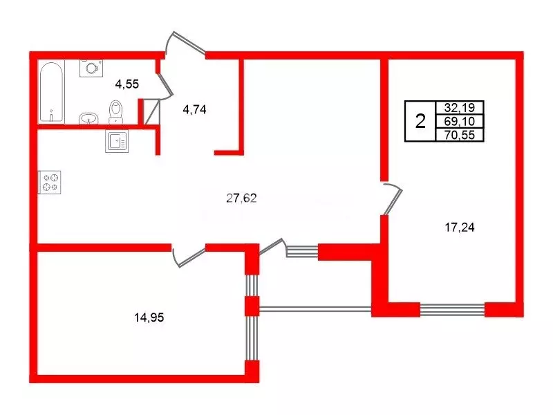 2-комнатная квартира: Колтуши, улица Мира, 9 (69.3 м) - Фото 1