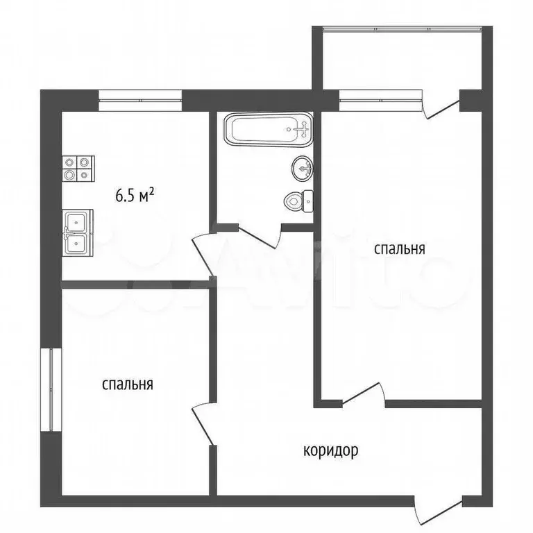 2-к. квартира, 42,6 м, 3/5 эт. - Фото 0