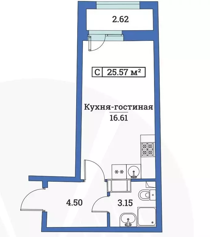 Студия Ленинградская область, Мурино Всеволожский район, просп. ... - Фото 1