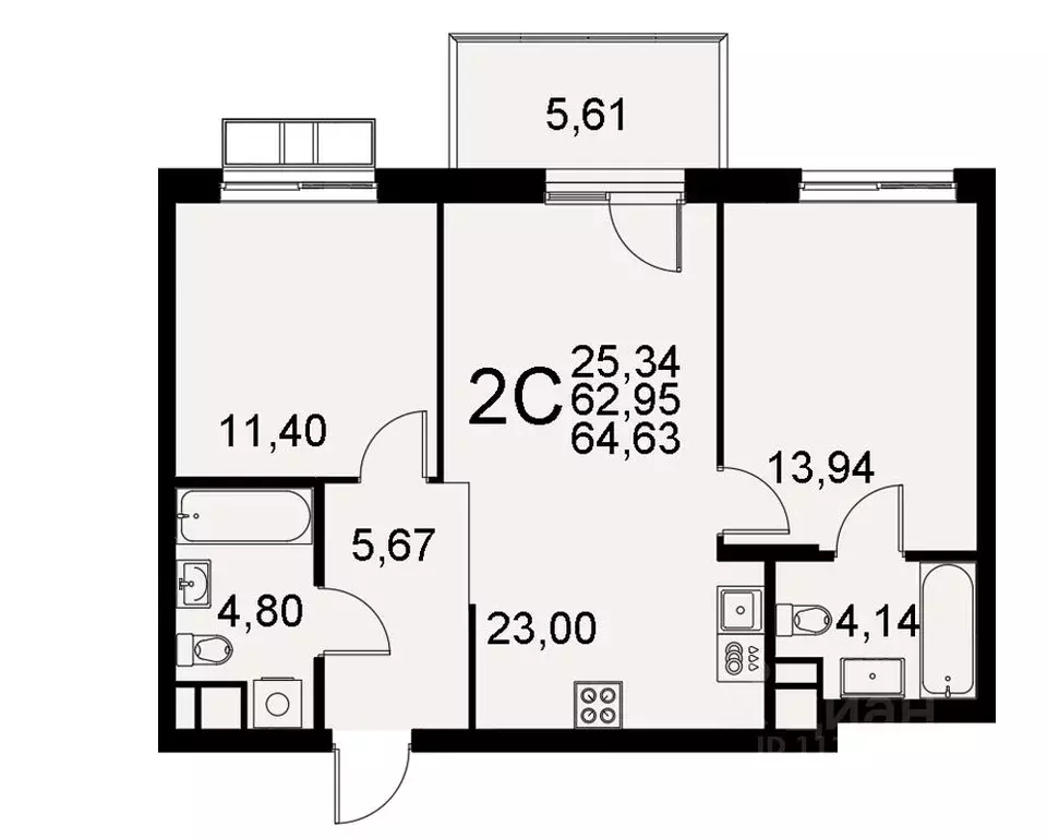 2-к кв. Тульская область, Тула Хлебная пл. (62.95 м) - Фото 0