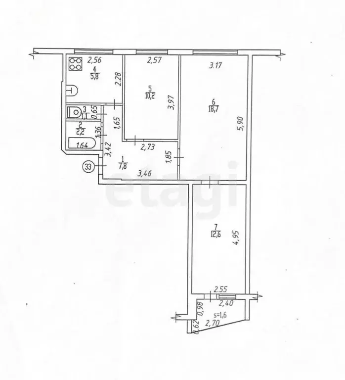 3-к кв. Брянская область, Дятьково ул. Карла Маркса, 13 (58.4 м) - Фото 1