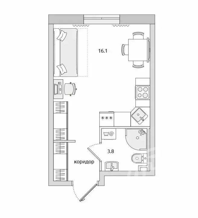 Квартира-студия: Бугры, Тихая улица, 7к4 (23.9 м) - Фото 1