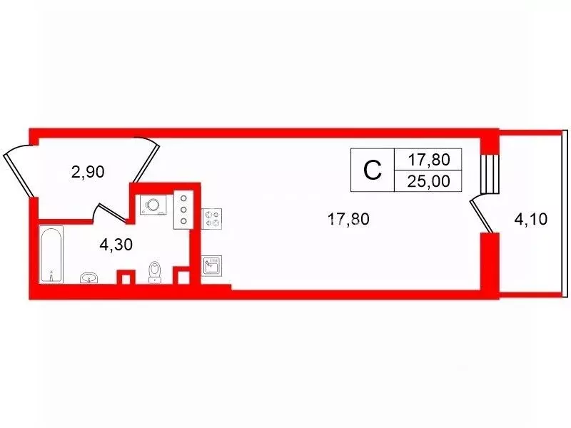 Студия Санкт-Петербург просп. Ветеранов, 173к7 (25.0 м) - Фото 2
