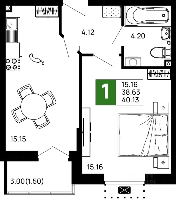 1-к кв. Адыгея, Майкоп 9 Мая ул., 14А (39.0 м) - Фото 1