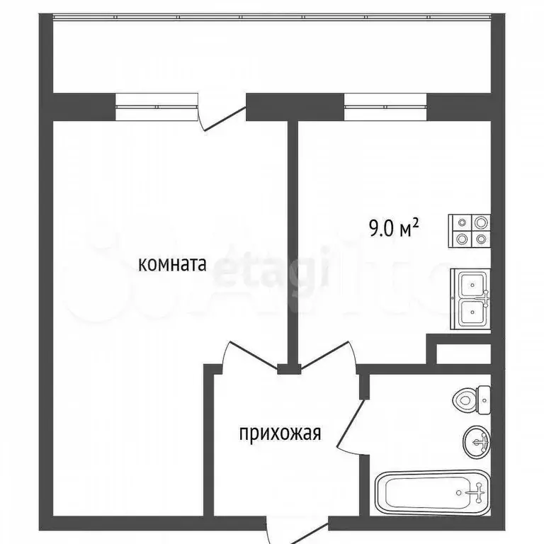 1-к. квартира, 33,1 м, 5/9 эт. - Фото 0