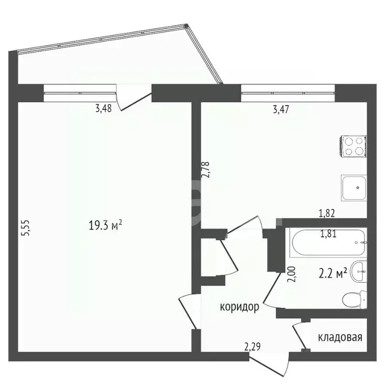 1-к кв. Тамбовская область, Тамбов Набережная ул., 32/2 (37.6 м) - Фото 2