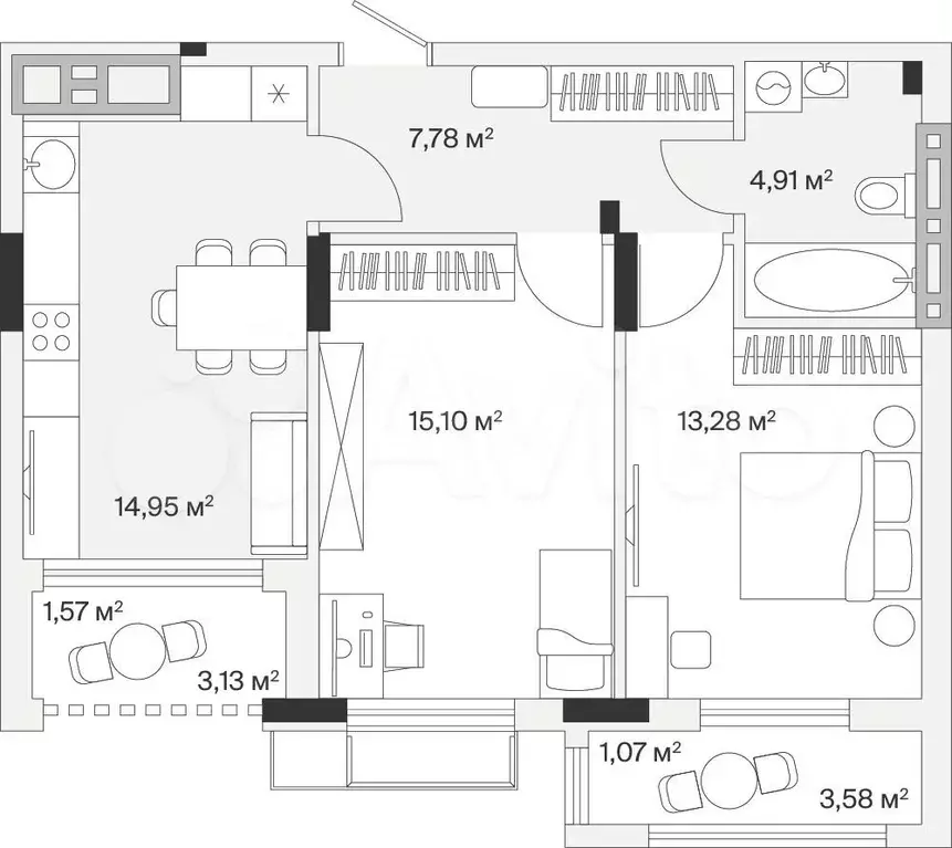 2-к. квартира, 58,7 м, 6/7 эт. - Фото 1