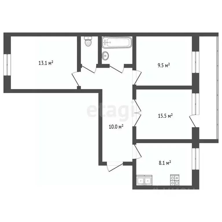 3-к кв. Башкортостан, Стерлитамак ул. Артема, 23 (61.5 м) - Фото 2