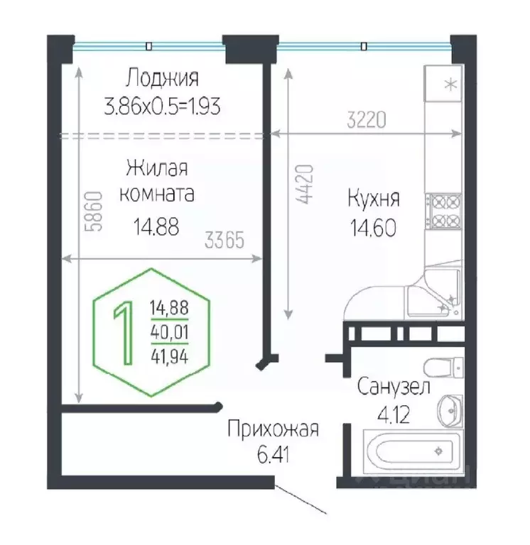 1-к кв. Краснодарский край, Краснодар Обрывная ул. (43.9 м) - Фото 2