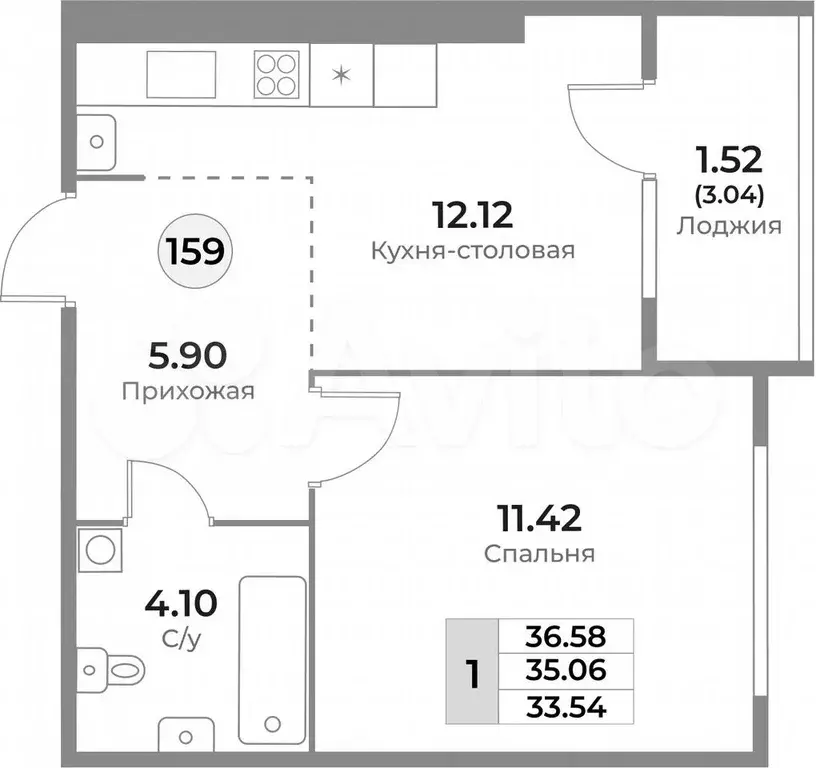 1-к. квартира, 36,6 м, 5/10 эт. - Фото 1