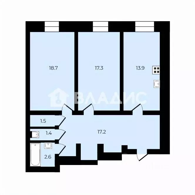 2-к кв. Тверская область, Тверь Ржевская ул., 5к3 (72.4 м) - Фото 2