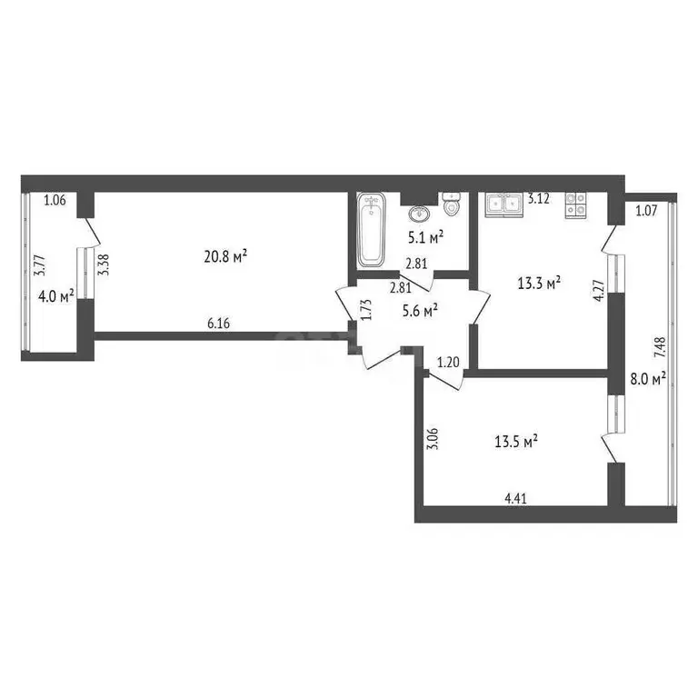 2-комнатная квартира: Новая Адыгея, Бжегокайская улица, 25/1к16 (57.6 ... - Фото 1