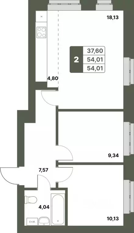 2-к кв. Башкортостан, Уфимский район, с. Миловка  (54.01 м) - Фото 0