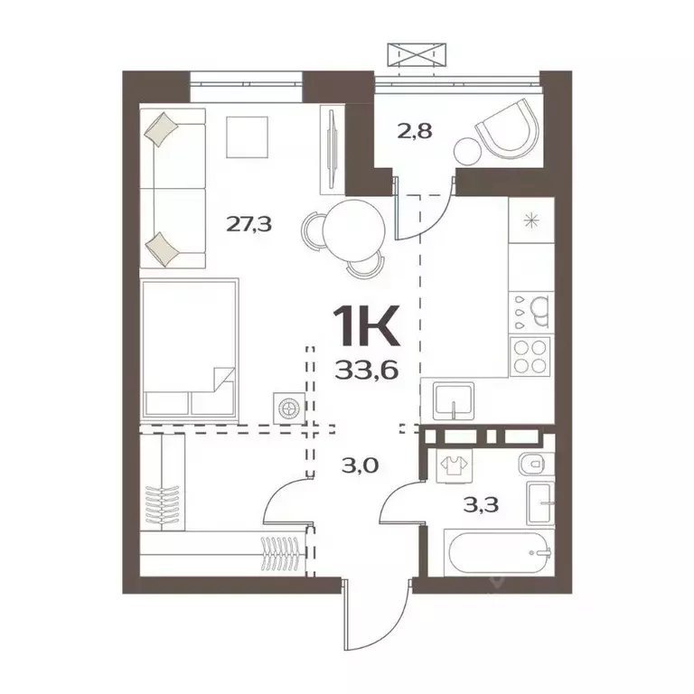 1-к кв. Приморский край, Владивосток ул. Слуцкого, 5А (33.6 м) - Фото 1