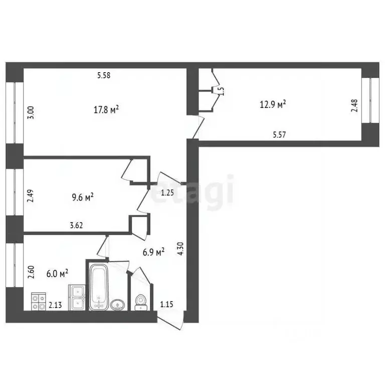 3-к кв. Пермский край, Чернушка Коммунистическая ул., 23 (57.8 м) - Фото 2