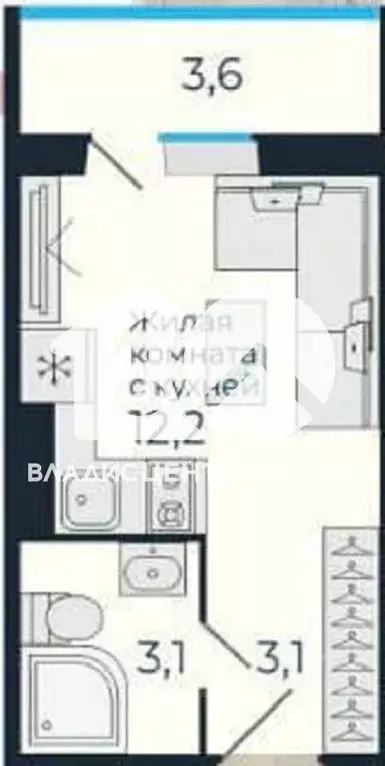 Студия Новосибирская область, Новосибирск ул. Титова, 276 (18.3 м) - Фото 1