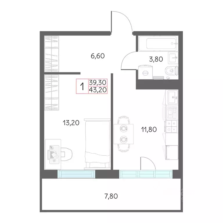 1-к кв. Тюменская область, Тобольск 7А мкр, 29 (43.2 м) - Фото 0