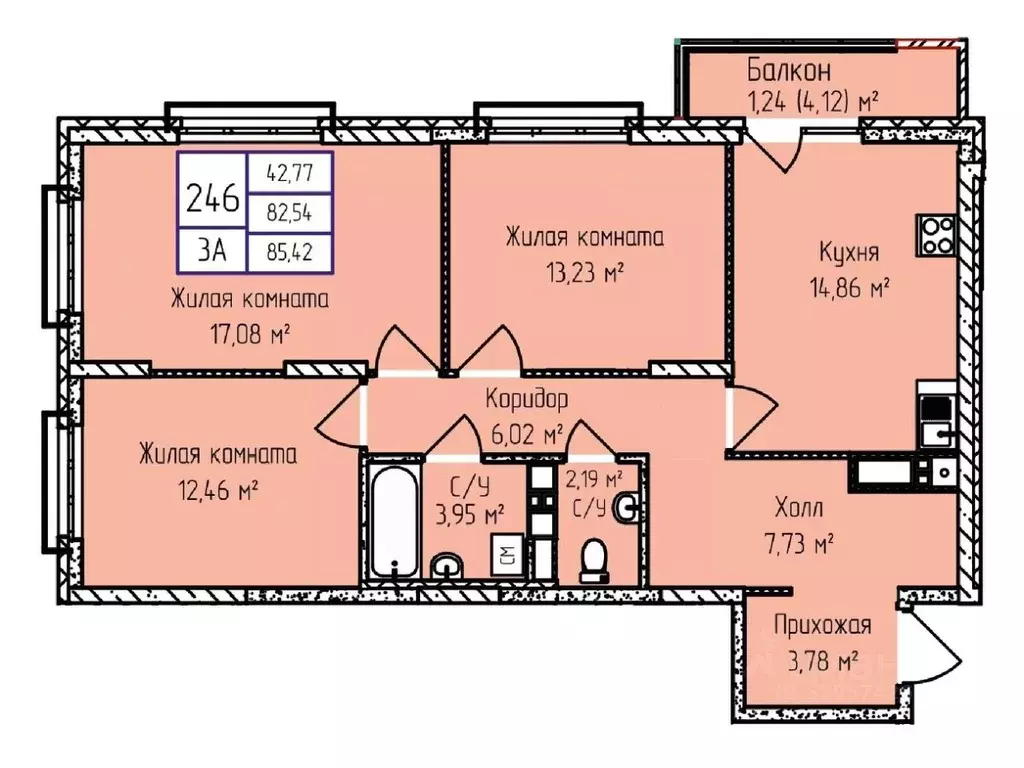 3-к кв. Удмуртия, Ижевск ул. Героя России Ильфата Закирова, 20А (85.42 ... - Фото 1