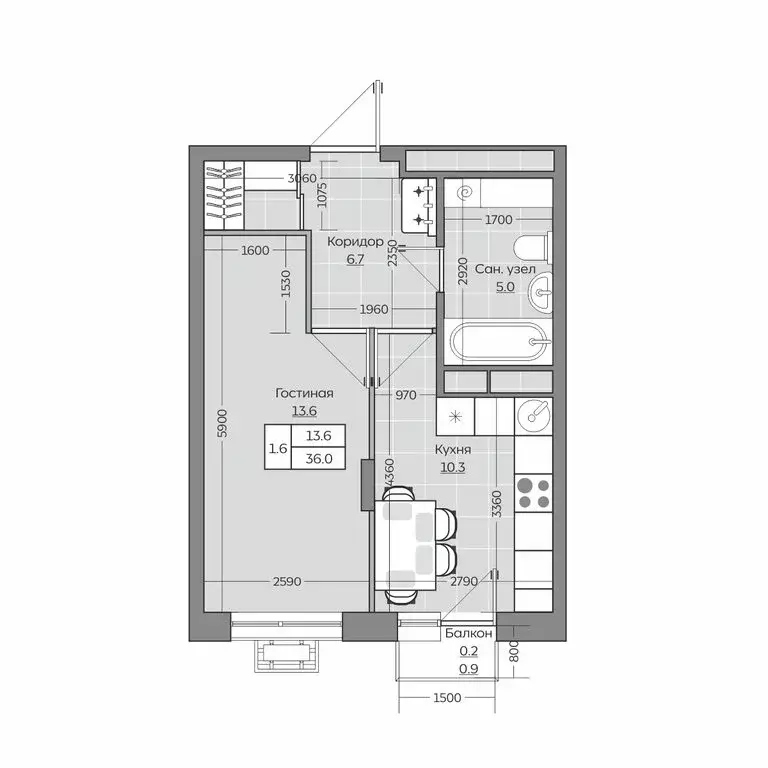 1-комнатная квартира: Усады, жилой комплекс Южный Парк (36.08 м) - Фото 1