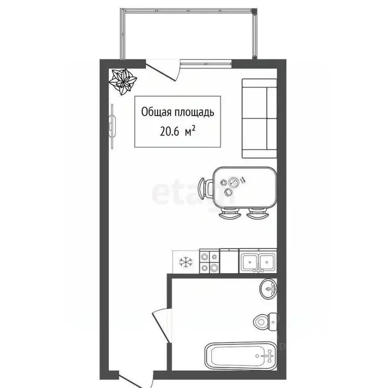 Студия Новосибирская область, Новосибирск ул. Дмитрия Шмонина, 2 (20.6 ... - Фото 2