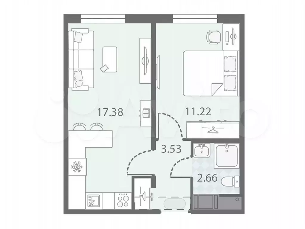 1-к. квартира, 34,8 м, 22/23 эт. - Фото 0