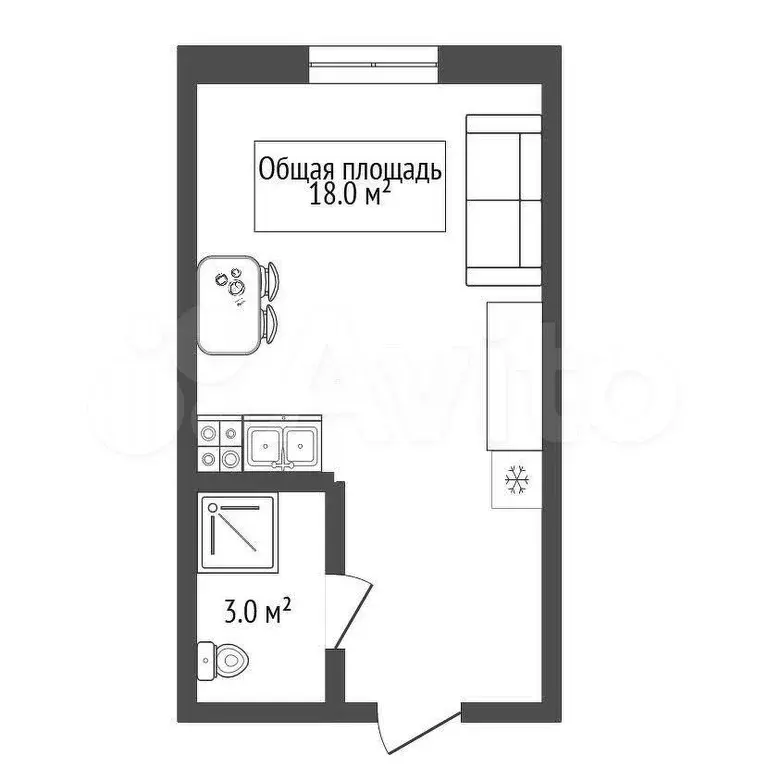 Квартира-студия, 18 м, 2/4 эт. - Фото 0
