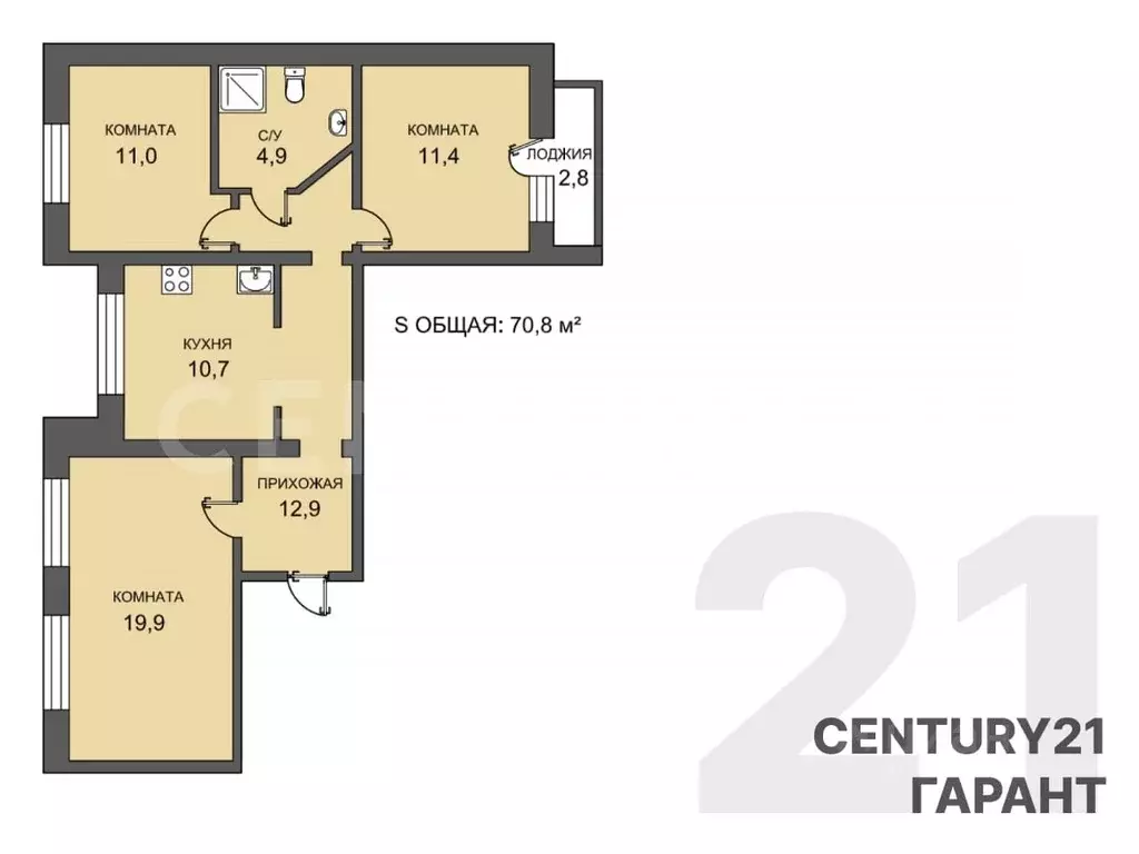 3-к кв. Санкт-Петербург ул. Чудновского, 1 (71.0 м) - Фото 1