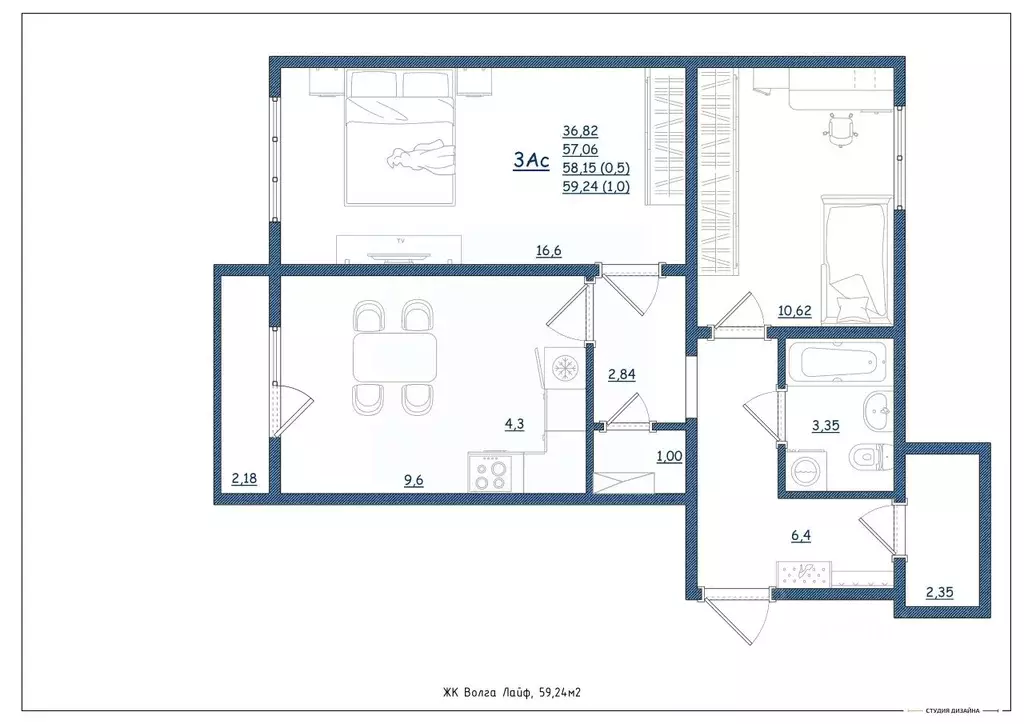 3-к кв. Тверская область, Тверь Новочеркасская ул., 49 (59.24 м) - Фото 1