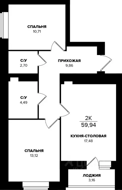 2-к кв. Мордовия, Саранск ул. Тани Бибиной, 13Г (59.94 м) - Фото 1