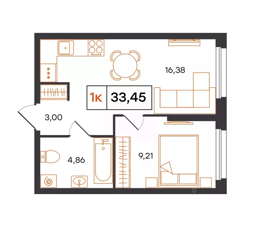 1-к кв. Тюменская область, Тюмень Фатера жилой комплекс (33.45 м) - Фото 1