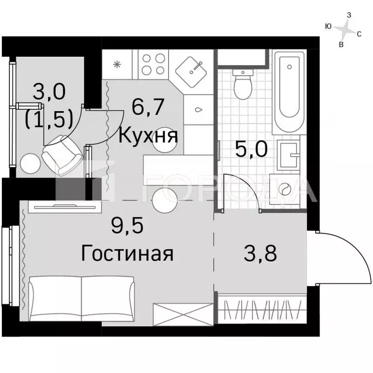 Квартира-студия: Москва, жилой комплекс Скай Гарден (26.5 м) - Фото 0
