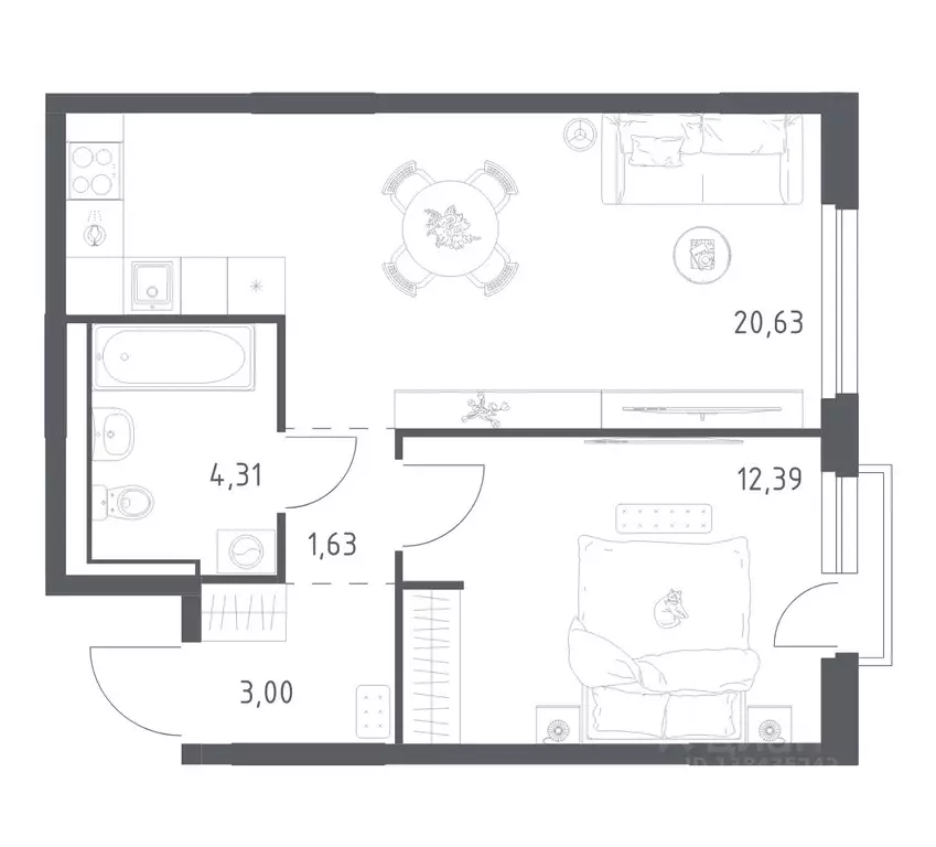 1-к кв. Ленинградская область, Всеволожский район, Свердловское ... - Фото 1