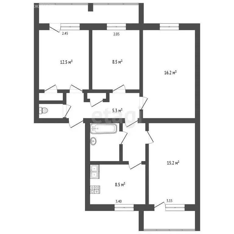 4-комнатная квартира: Таганрог, 7-й Новый переулок, 100к1 (74.9 м) - Фото 1
