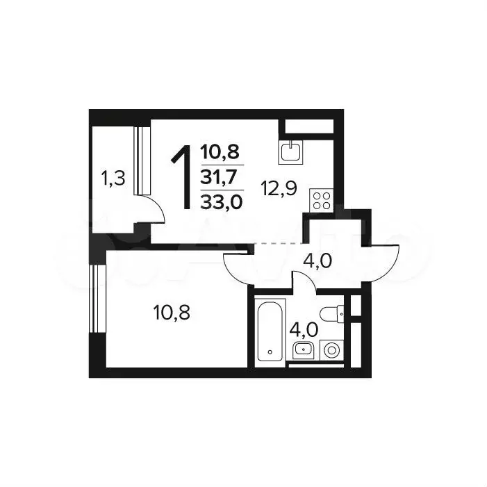 1-к. квартира, 33 м, 5/9 эт. - Фото 0