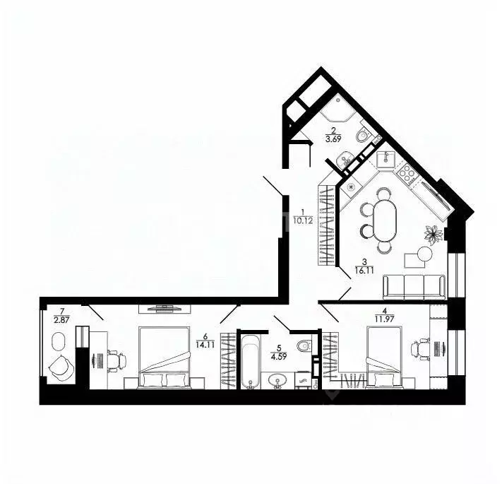 2-к кв. Липецкая область, Липецк ул. Е.И. Замятина, 1 (65.5 м) - Фото 2