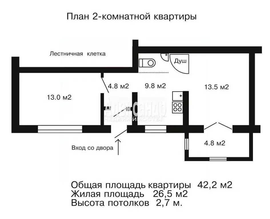 2-к кв. Ленинградская область, Гатчина ул. Рощинская, 36 (42.2 м) - Фото 1