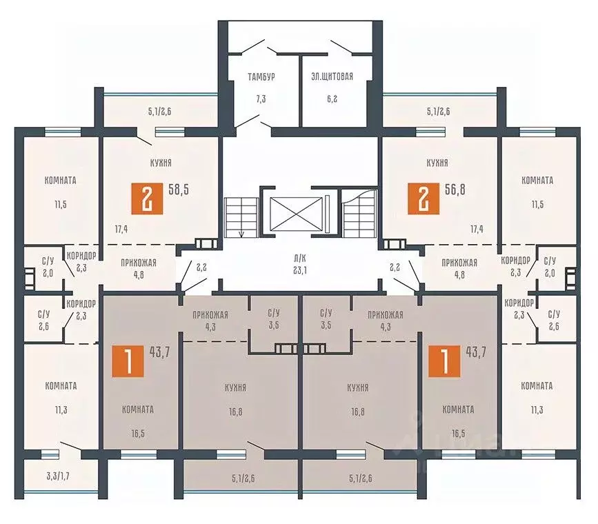 1-к кв. Курганская область, Курган ул. Коли Мяготина, 34Бк1 (43.7 м) - Фото 2