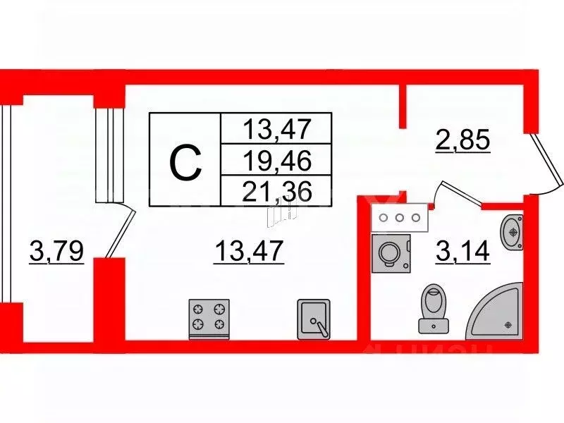 Студия Санкт-Петербург ул. Среднерогатская, 11к2 (21.36 м) - Фото 1