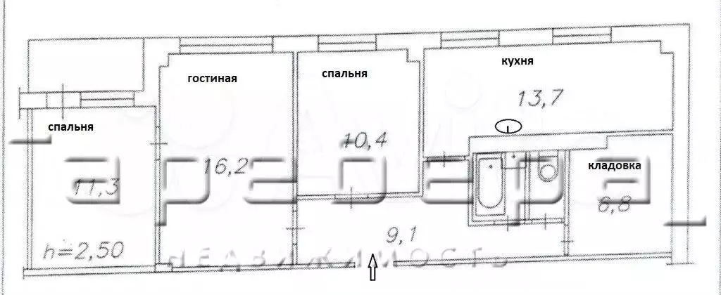 3-к. квартира, 71,1 м, 1/9 эт. - Фото 0