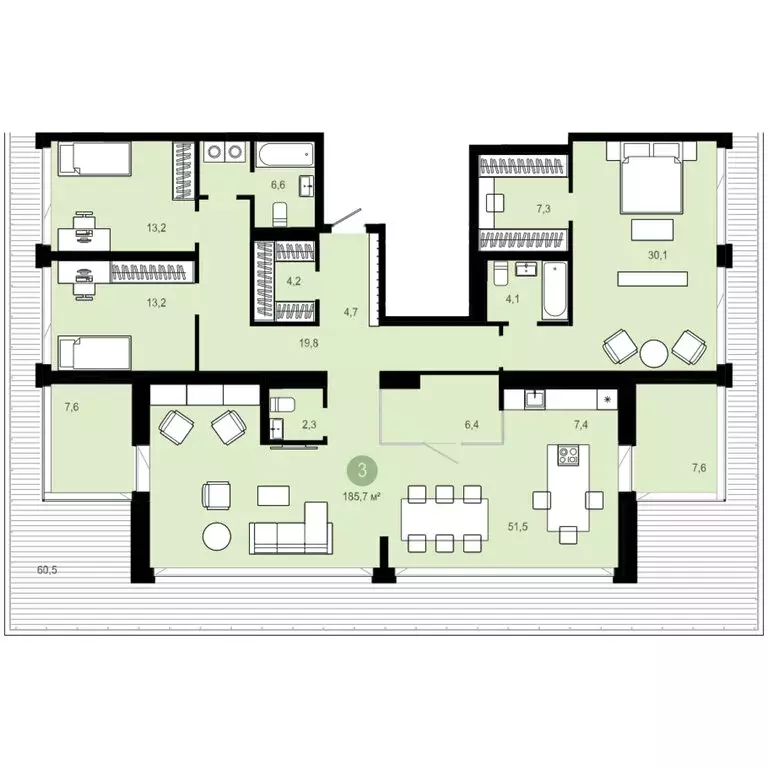 3-комнатная квартира: Новосибирск, улица Никитина, 10к8 (166 м) - Фото 2