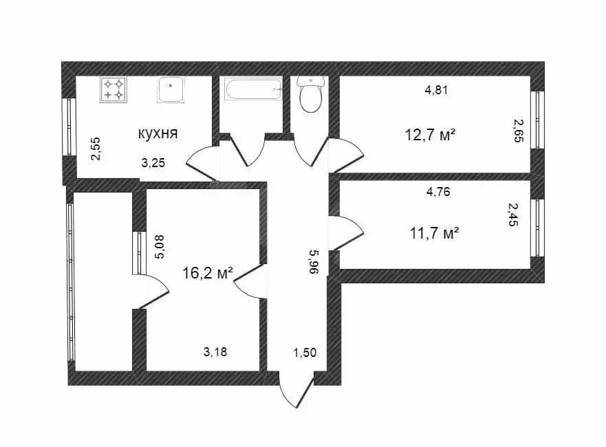 3-комнатная квартира: Тюмень, Холодильная улица, 13А (65.3 м) - Фото 1