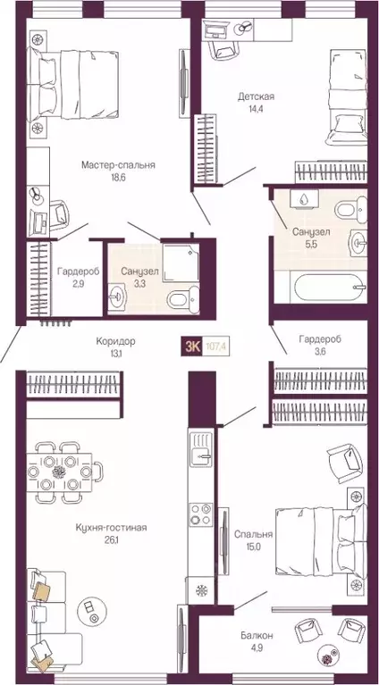 3-к кв. Нижегородская область, Нижний Новгород ул. Тургенева (105.1 м) - Фото 1
