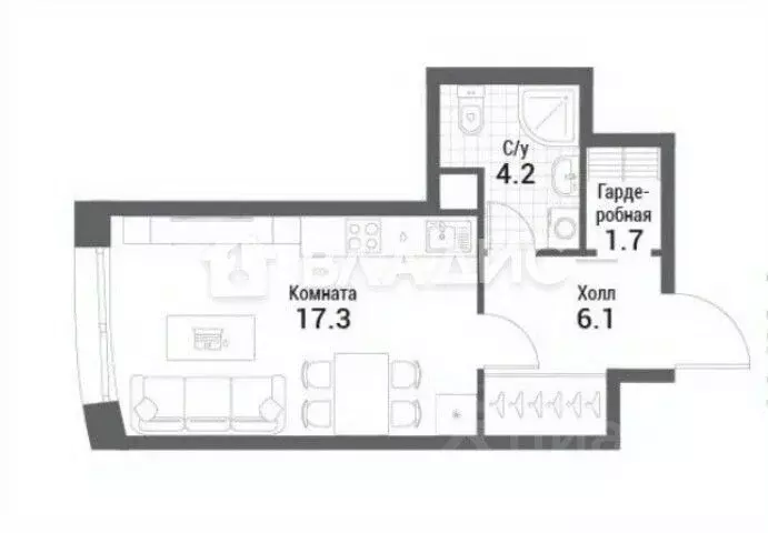 Студия Москва Нагатино Ай-Ленд жилой комплекс, к1 (29.3 м) - Фото 1