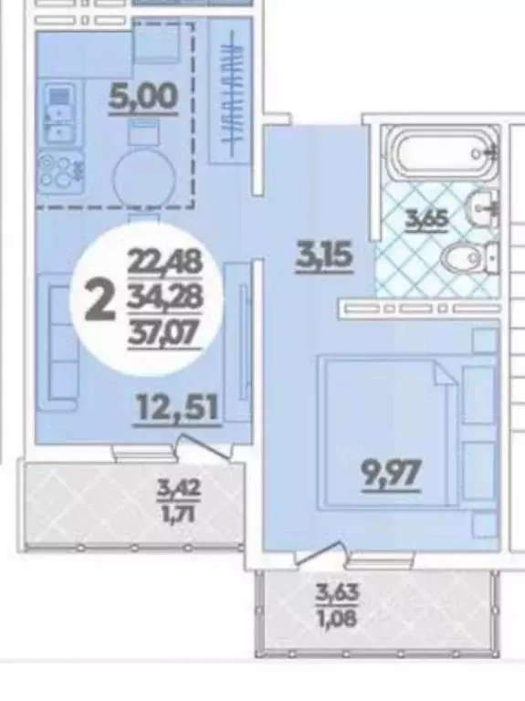 1-к кв. Краснодарский край, Анапа ул. Адмирала Пустошкина, 22к12 (38.0 ... - Фото 2