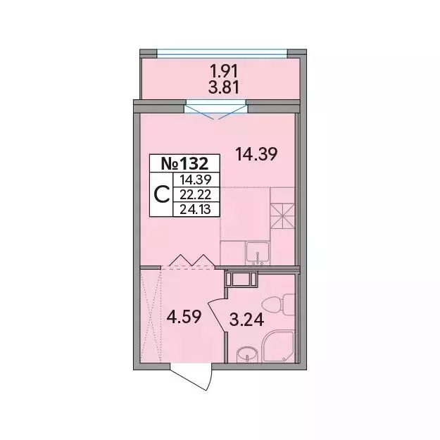 Квартира-студия: Скотное, Рождественская улица (24.13 м) - Фото 1